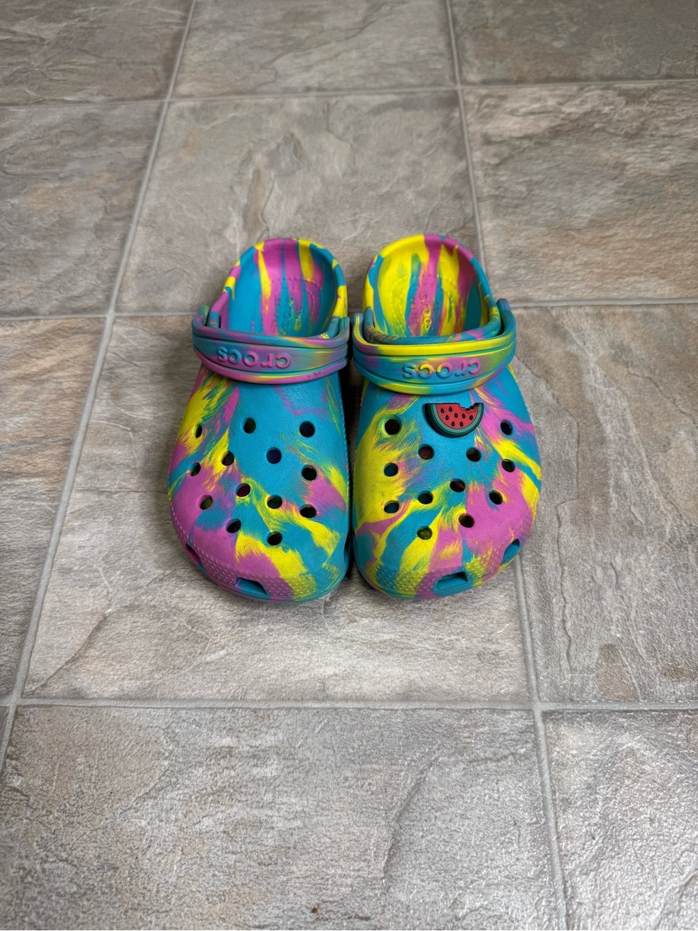 Iconic Comfort Crocs Tie Dye Blue TD Boys Shoe Size 13c Blue Slip On Preowned